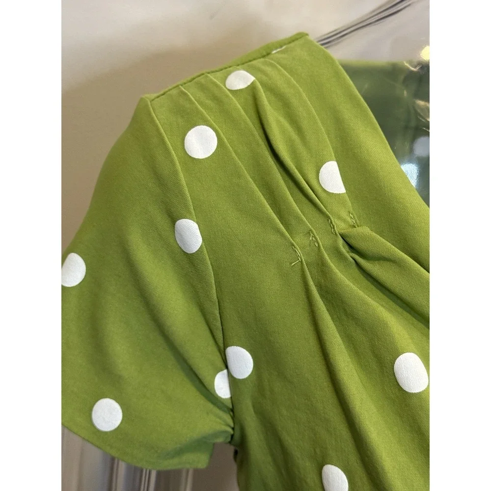 Unique Vintage Dress Womens Small 4 Green Polka Dot Retro Midi - Picture 8 of 16